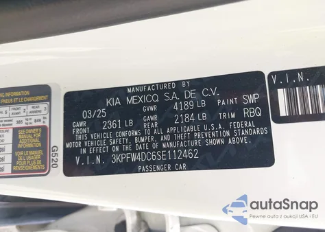 2025 Kia K4 Gt-Line Turbo from USA, damaged, VIN 3KPFW4DC6SE112462